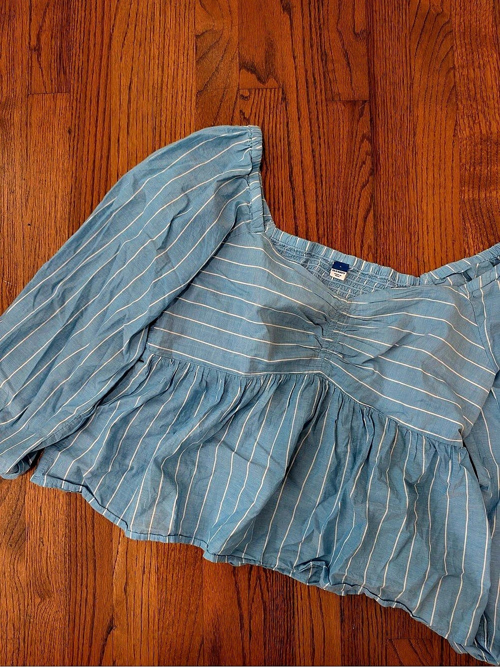 Striped Peplum Blouse in Blue & White Size